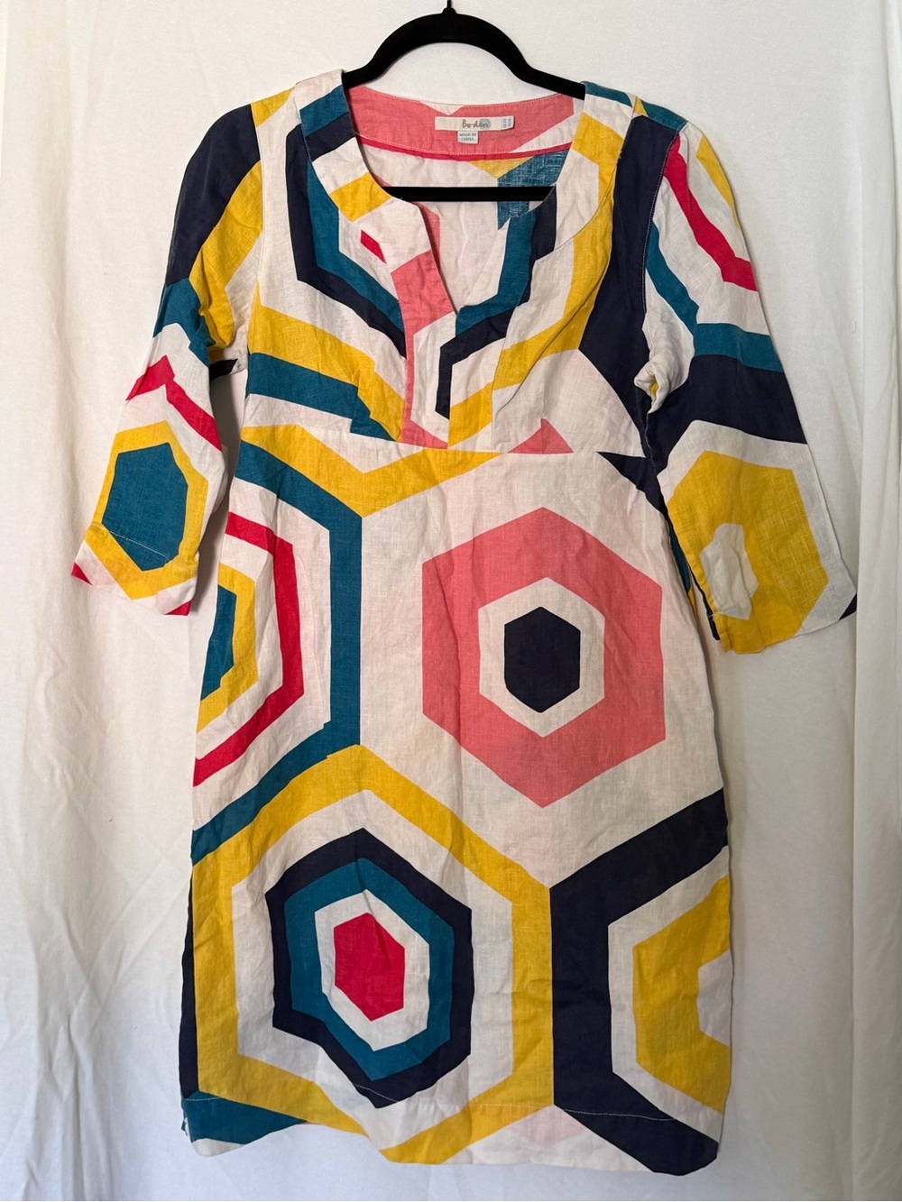 Boden, Mod Geometric Print 3/4 Sleeve Tunic Dress